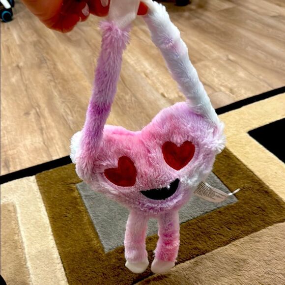 Pink and White Plush Cat Toy with Heart Design - Picture 2 of 5